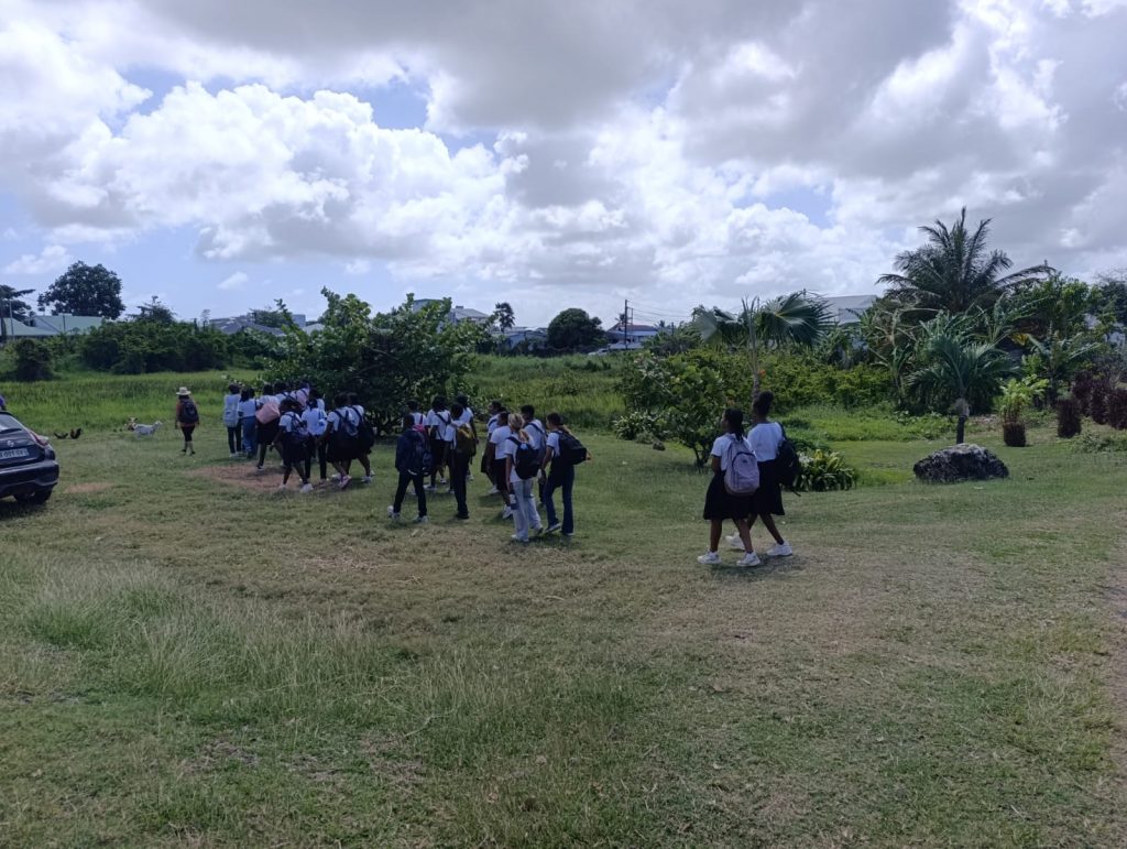 Les collégiens se promènent le long des aires marines.